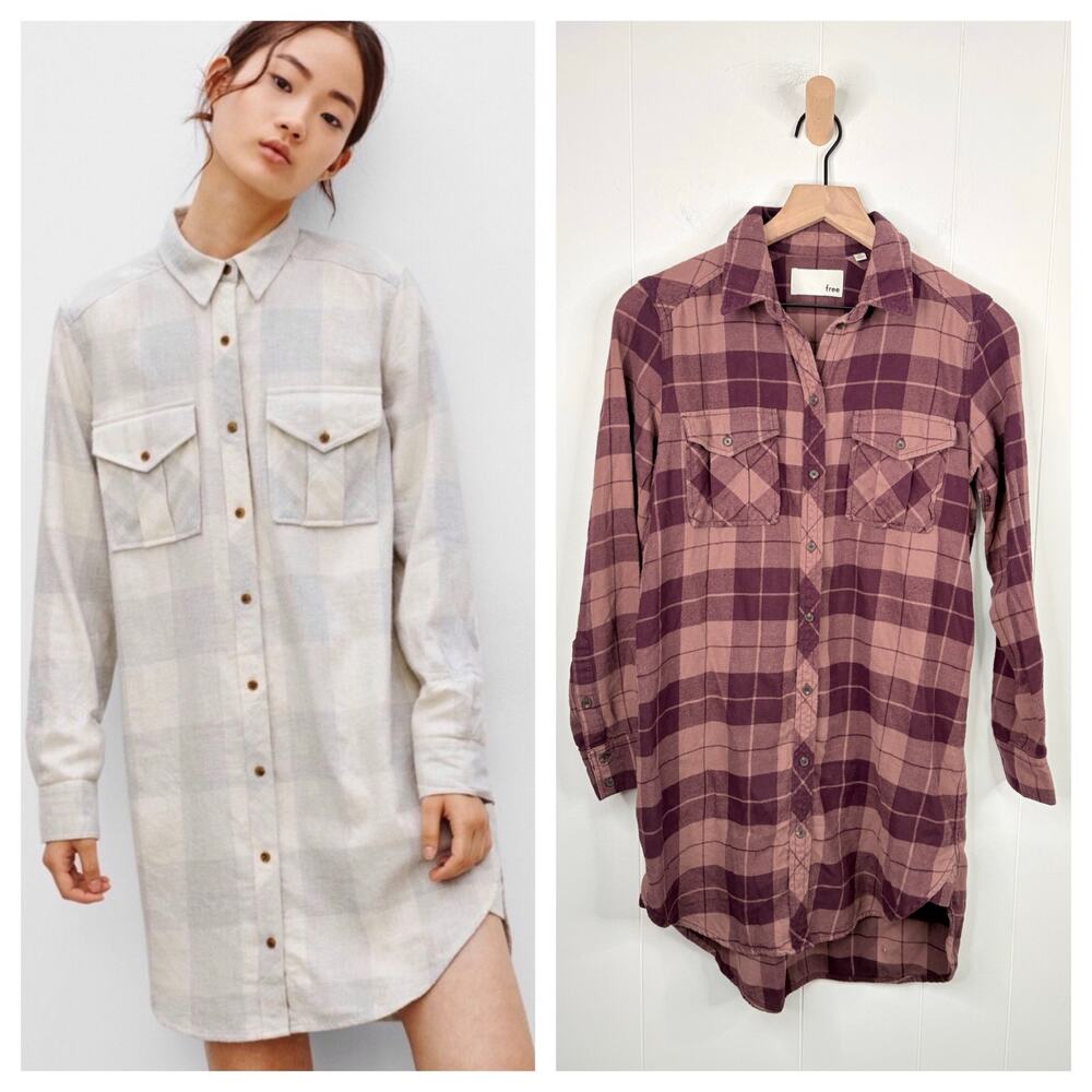 🧺 5 for $25 Sale Wilfred Free Veronica Plaid Shirt Dress XS Purple Button Up